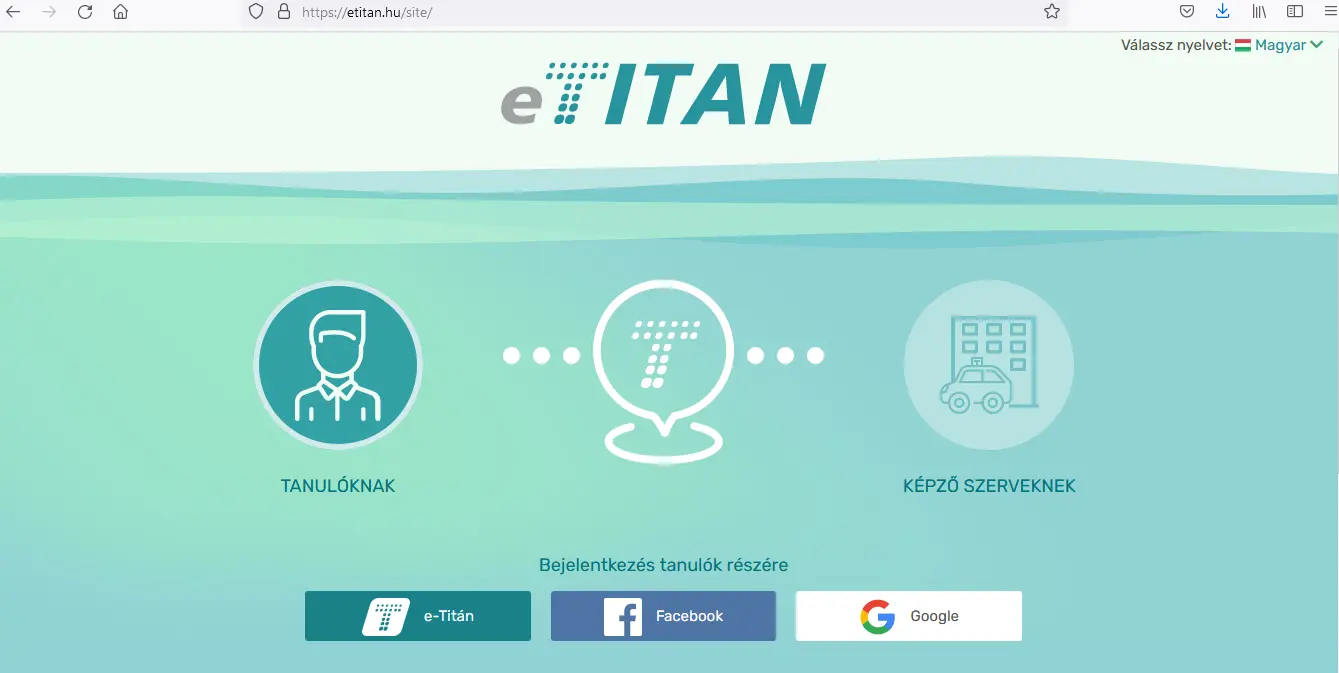 e-Titán online tanulási felület.